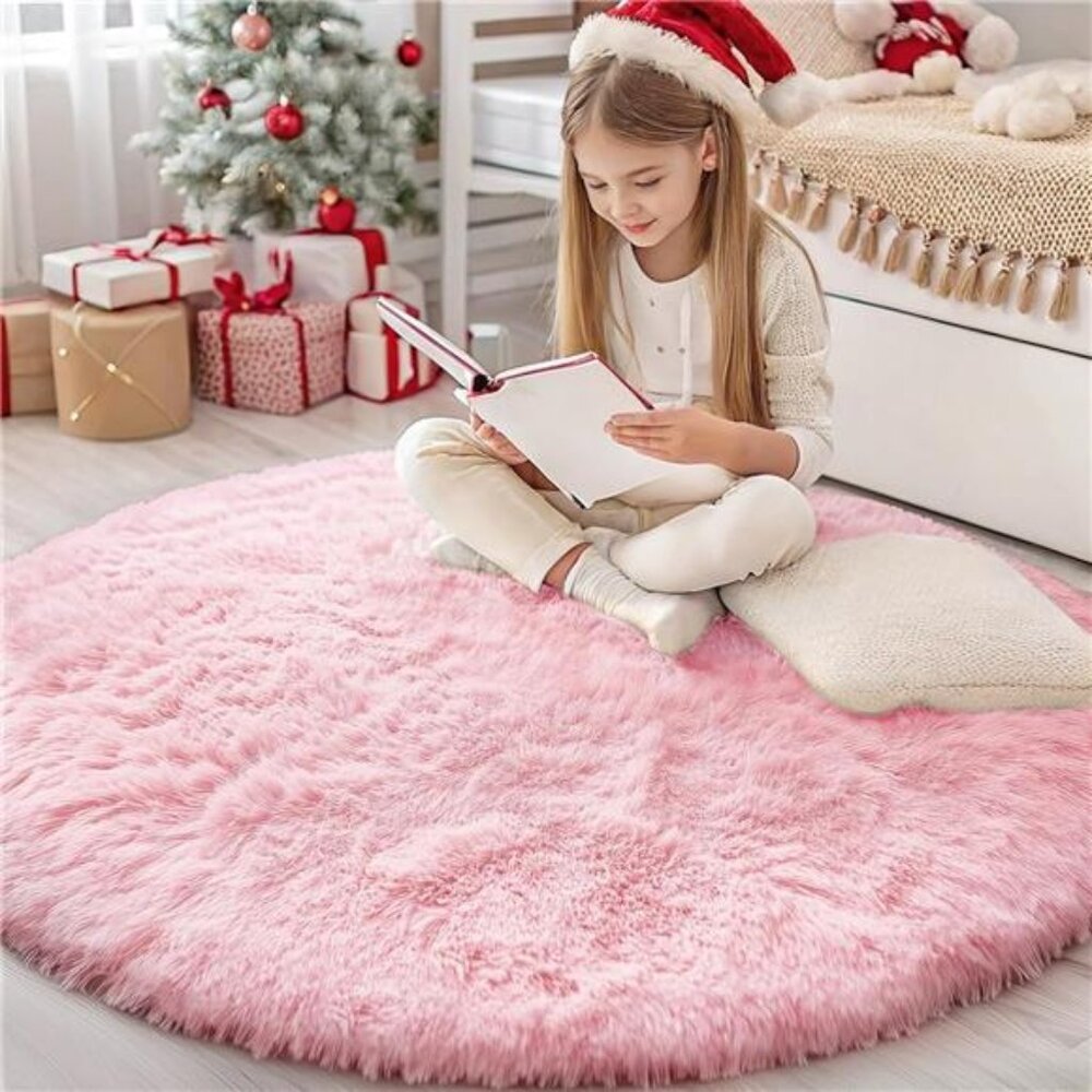Pink Round Rugs for Bedroom - Machine Washable, 4 ft Circle Area Rugs